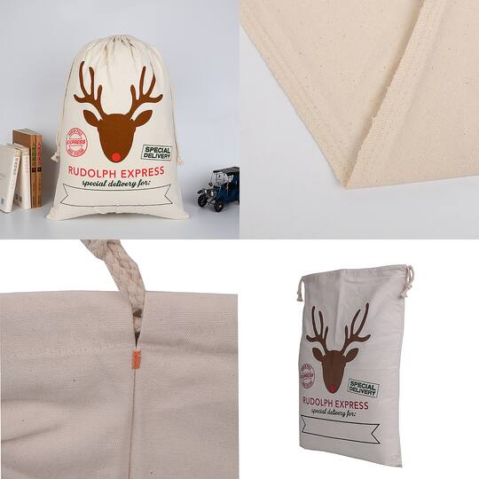19" x 26" Rudolf Express Cotton Christmas Drawstring Bag